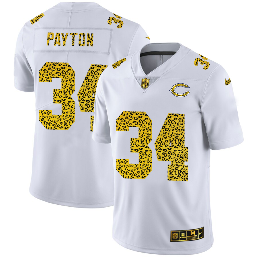 Chicago Bears #34 Walter Payton Men Nike Flocked Leopard Print Vapor Limited NFL Jersey White